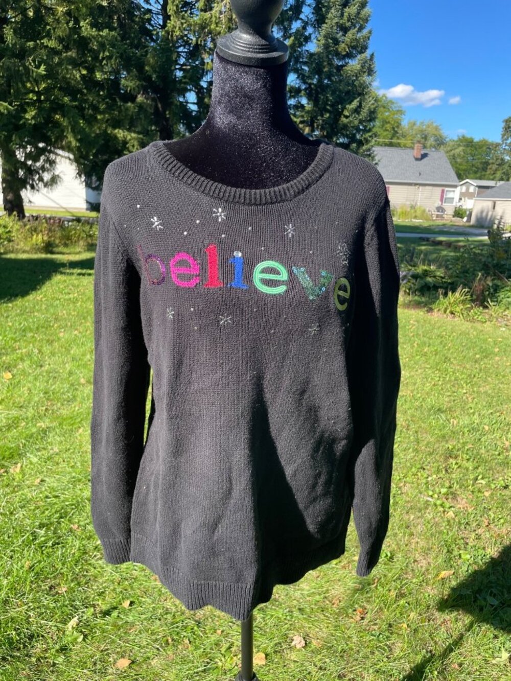 Sweater Knit Christmas Holiday Sequin Black L Glam Winter Whimsigoth Yule 2010s